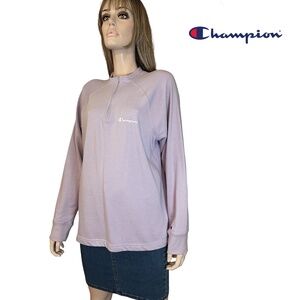 Champion Sweatshirt Top Pullover Sweater Lilac ¼ Zip Front Long Sleeve Branded